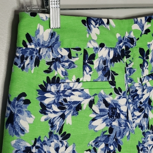 J. Crew Factory Side Zip Green Blue Floral Pleated Dressy Shorts Linen Cotton 2 - Picture 4 of 6